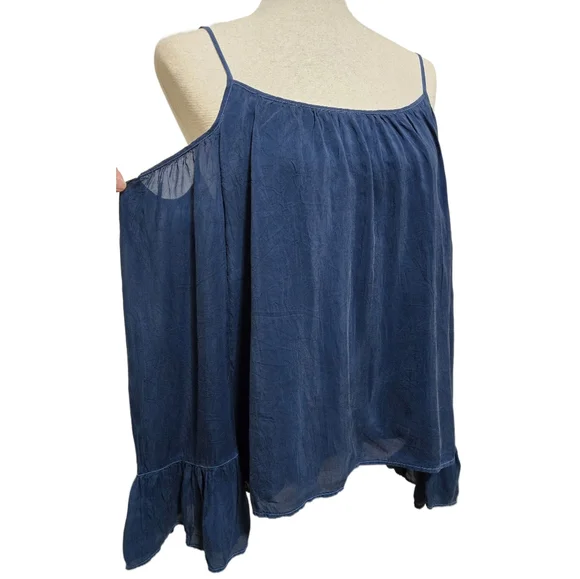 ​Maven West Navy Blue Cold Shoulder Blouse Ruffle Bell Sleeve Size Small NWT